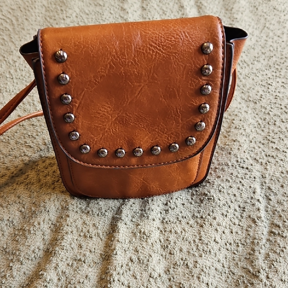 Studded Brown Leather Crossbody Bag